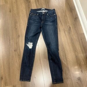 Good American Dark Indigo Distressed Boot Cut Jeans